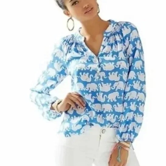Lilly Pulitzer Elsa Silk Elephant Print Top XL - Picture 6 of 6